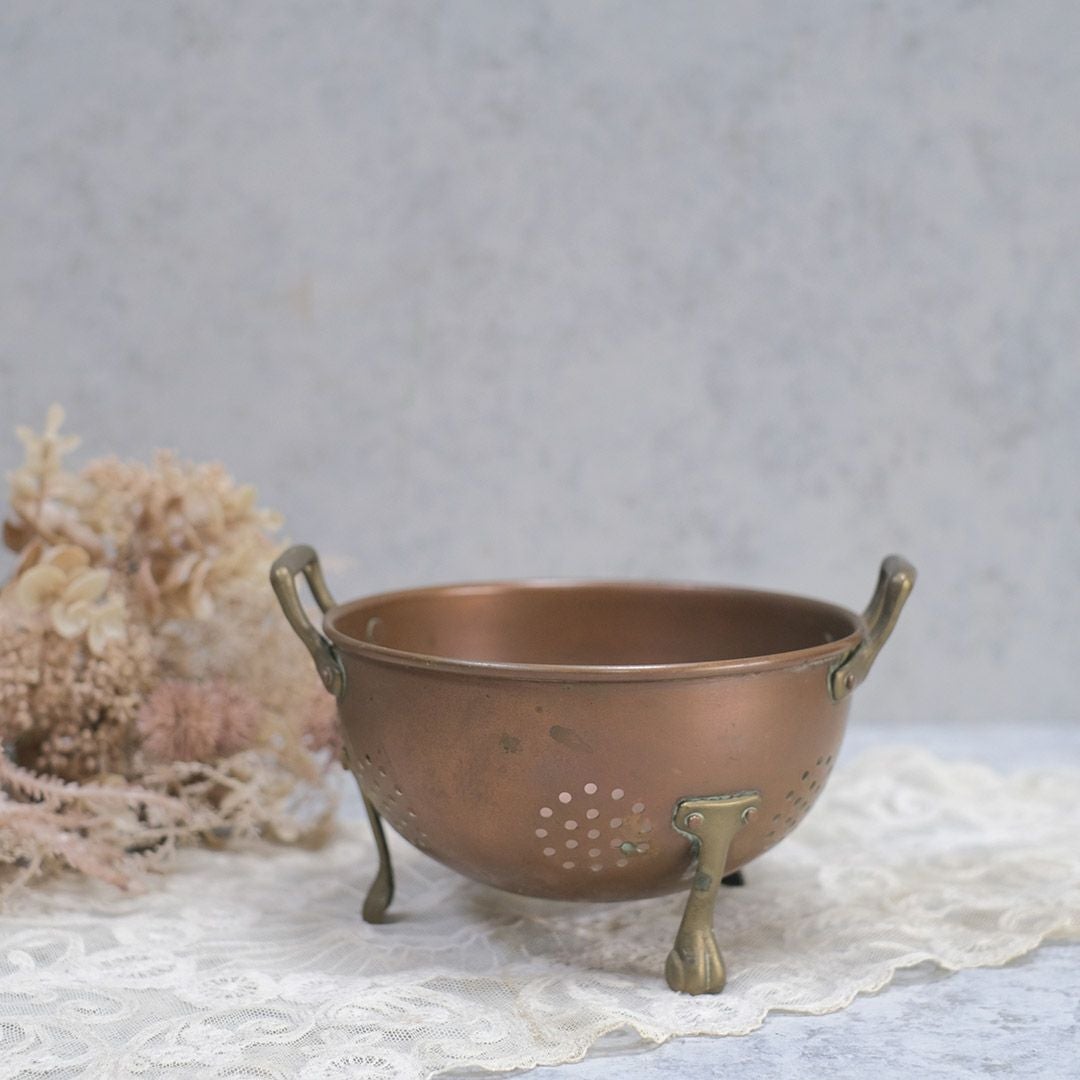 アンティーク コッパーコランダー 珍しい銅製 フランス 水切りざる