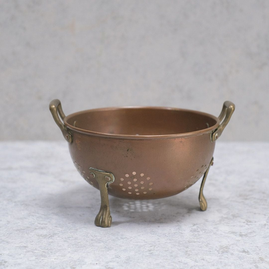アンティーク コッパーコランダー 珍しい銅製 フランス 水切りざる 猫足