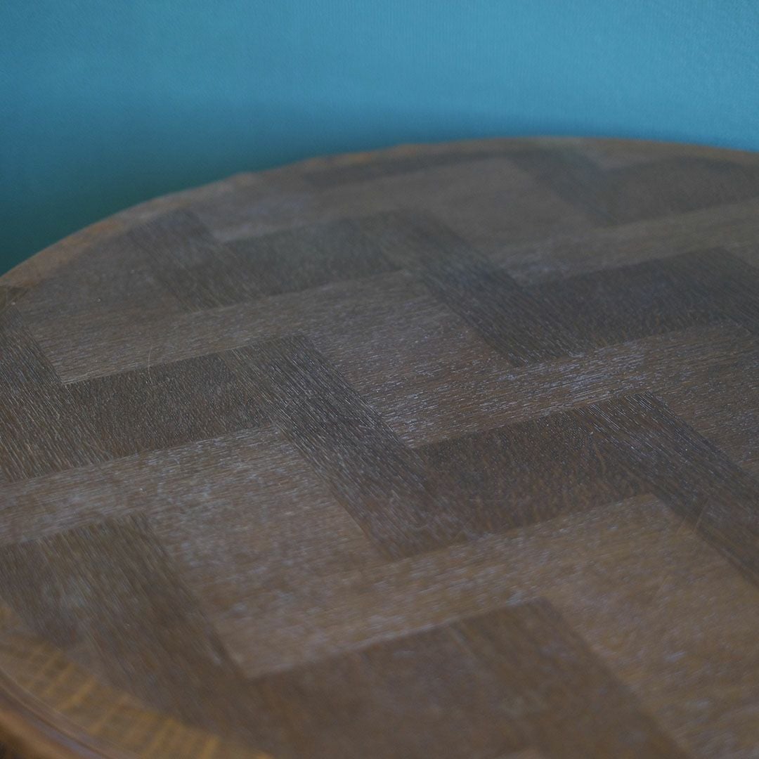 ヴィンテージ テーブル カフェテーブル 円卓 フランス 寄木細工天板