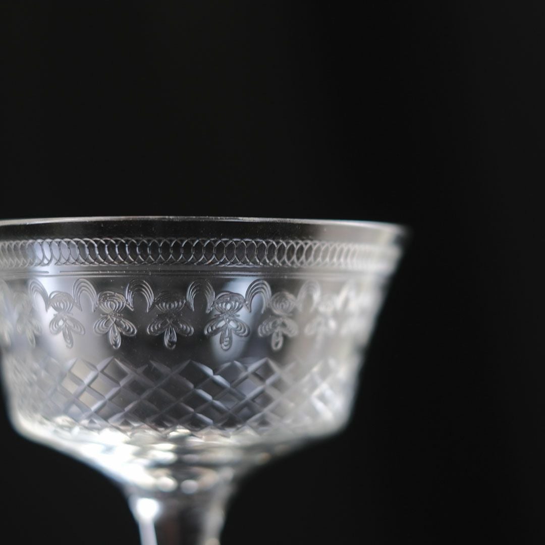 アンティーク クリスタル デザートグラス PALL MALL LADY HAMILTON イギリス エッチング模様