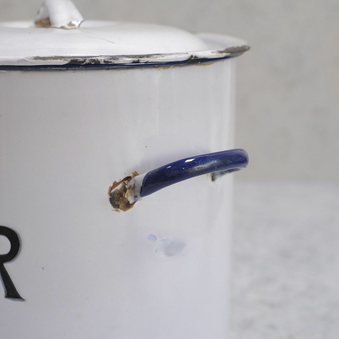 アンティーク ホーローFLOUR缶 イギリス 小麦粉保存容器 白い琺瑯ストッカー