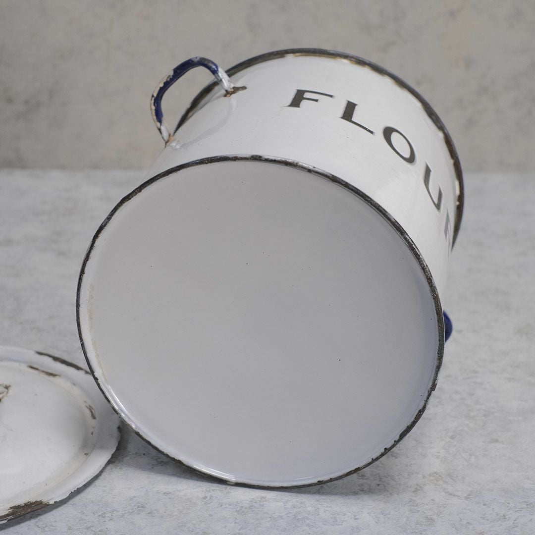 アンティーク ホーローFLOUR缶 イギリス 小麦粉保存容器 白い琺瑯ストッカー