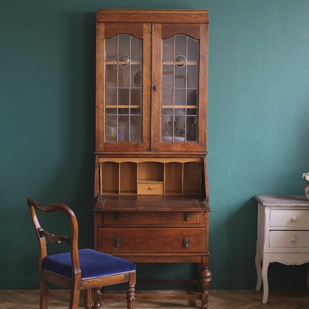 ◇アンティーク ビューローブックケースD イギリス 本棚付きデスク