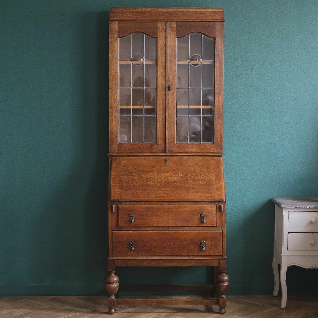 アンティーク ビューローブックケースD イギリス 本棚付きデスク/アンティーク家具