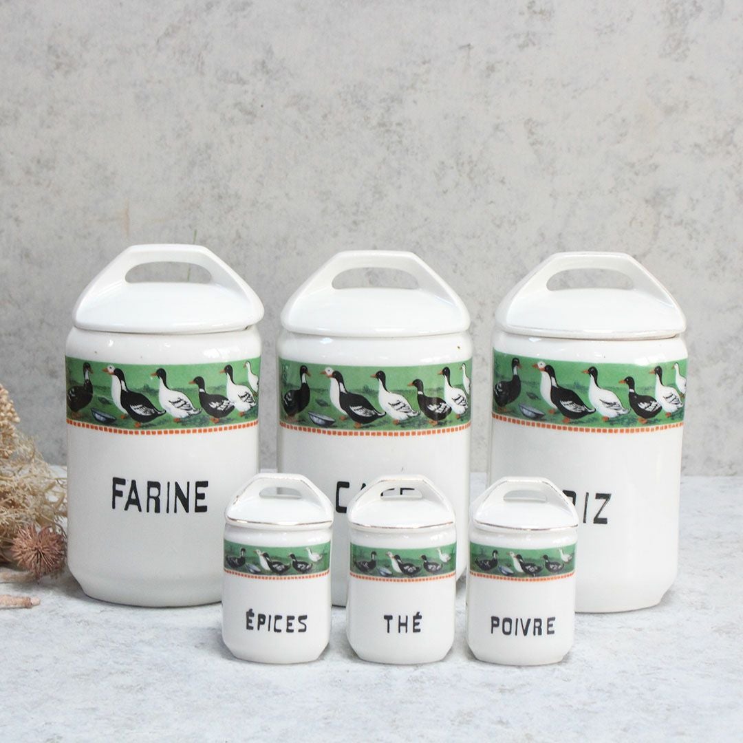 アンティーク キャニスターセット 鳥 チェコスロバキア 陶器