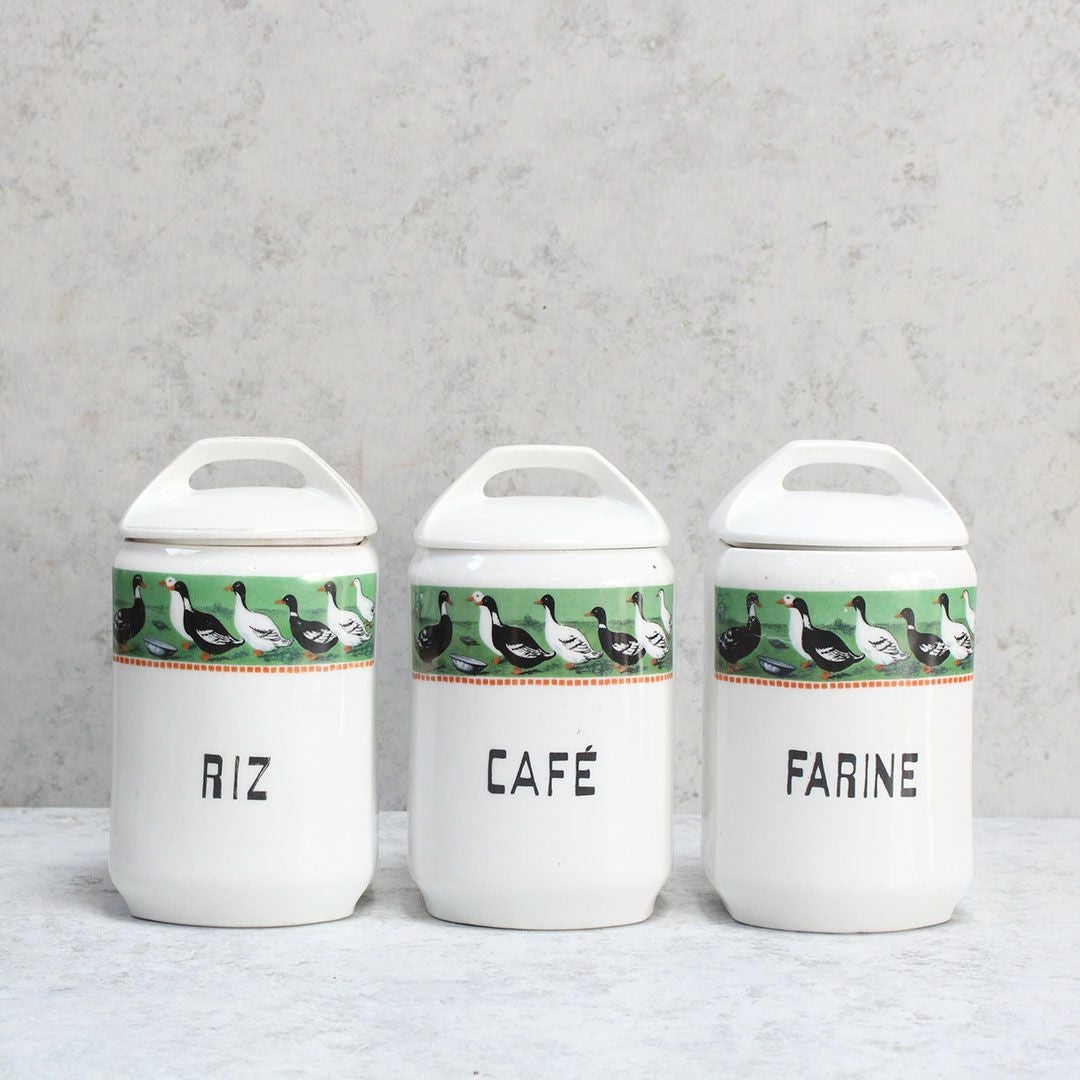 アンティーク キャニスターセット 鳥 チェコスロバキア 陶器