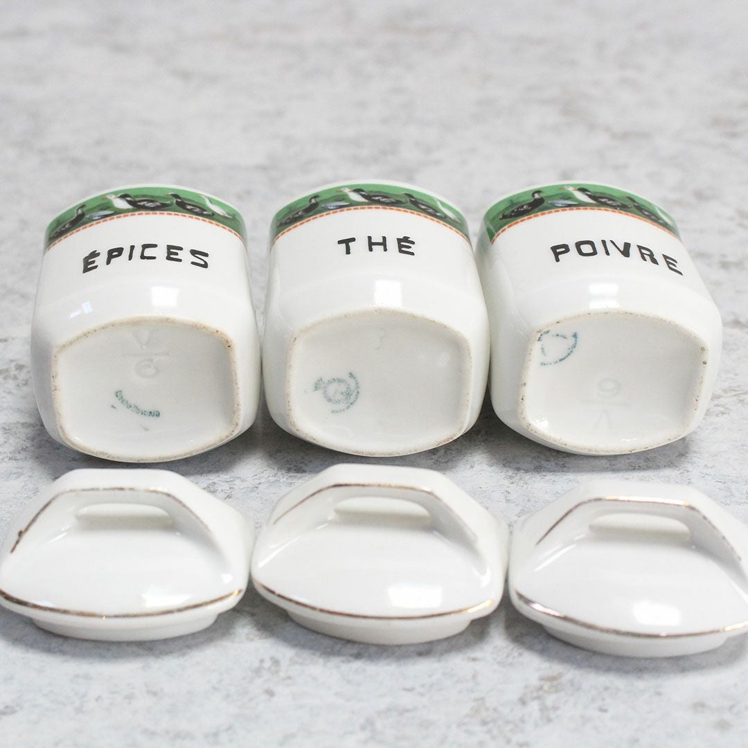 アンティーク キャニスターセット 鳥 チェコスロバキア 陶器