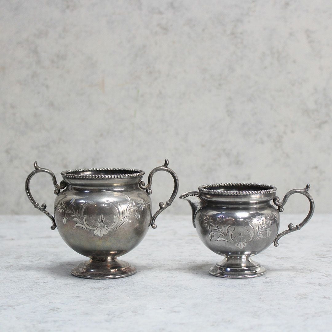 アンティークミルクポット シュガーボウル セット イギリス シルバープレート1