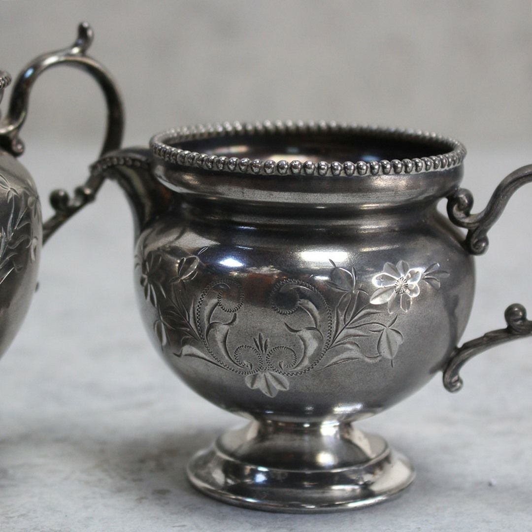 アンティークミルクポット シュガーボウル セット イギリス シルバープレート6