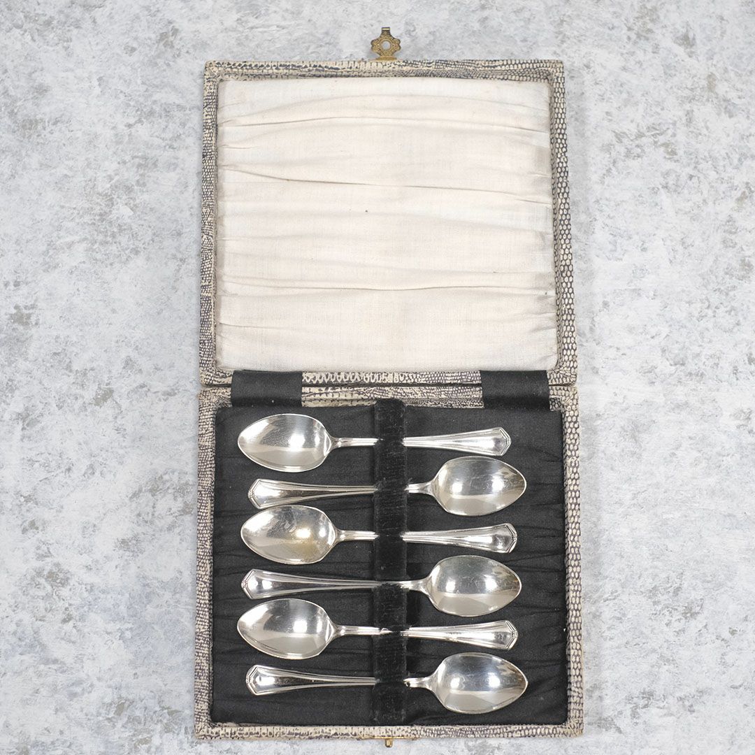 アンティーク コーヒースプーンセット エドワーディアン 専用箱付き シルバープレート イギリス