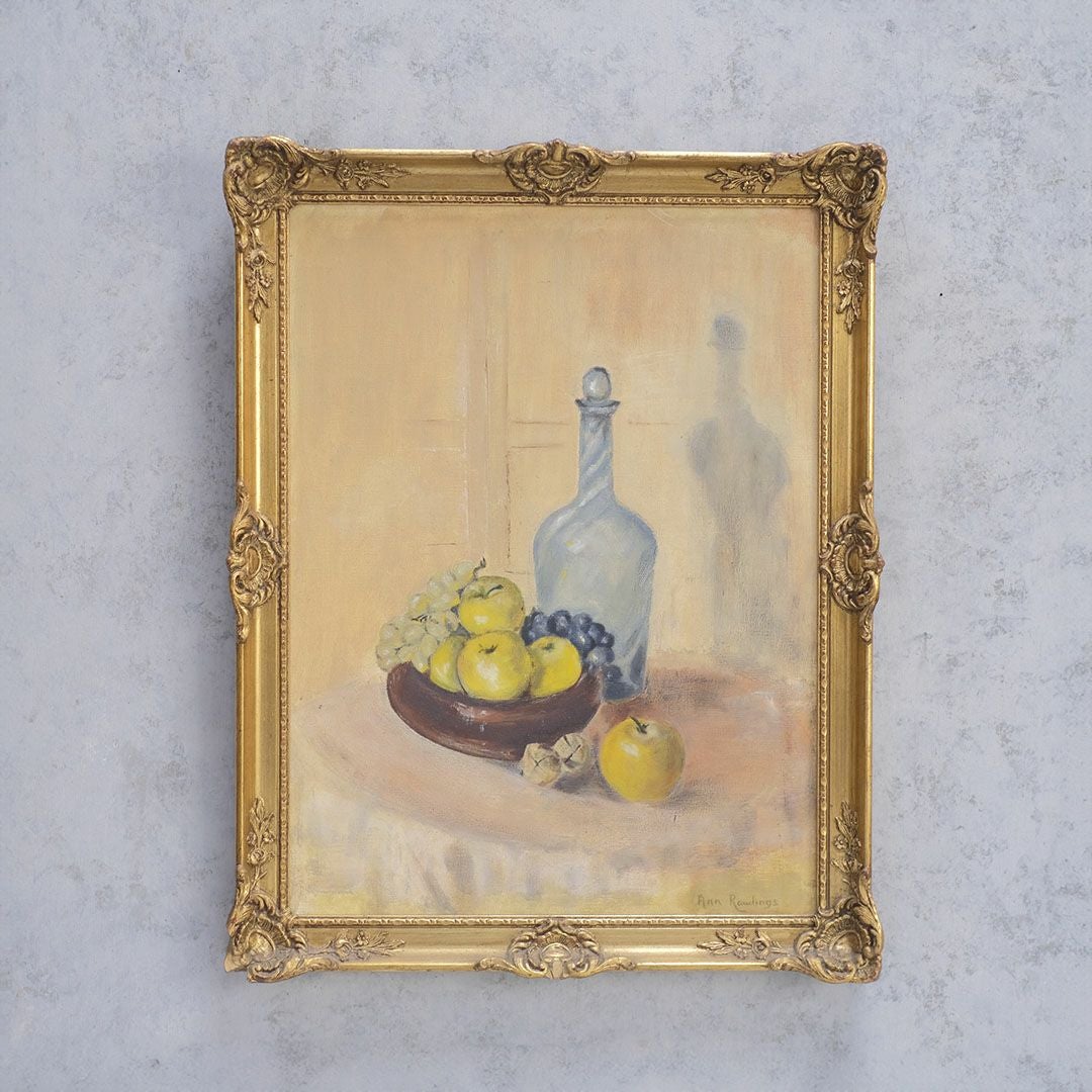 ヴィンテージオイルピクチャー 果物とデキャンタ イギリス 古い油絵1
