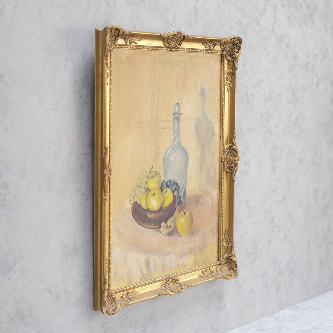 ヴィンテージオイルピクチャー 果物とデキャンタ イギリス 古い油絵2