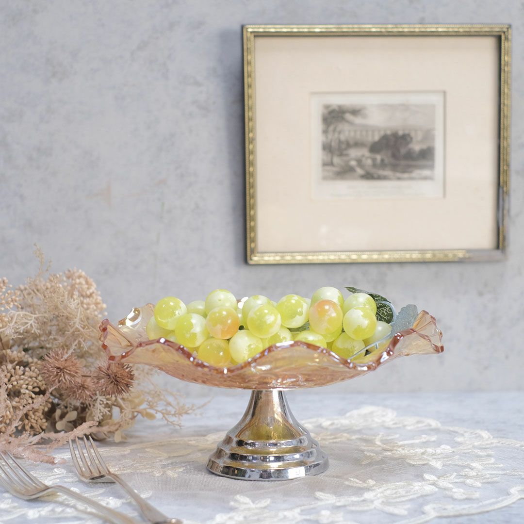 アンティークフルーツトレイ コンポート 脚付トレイ アンバーの通販