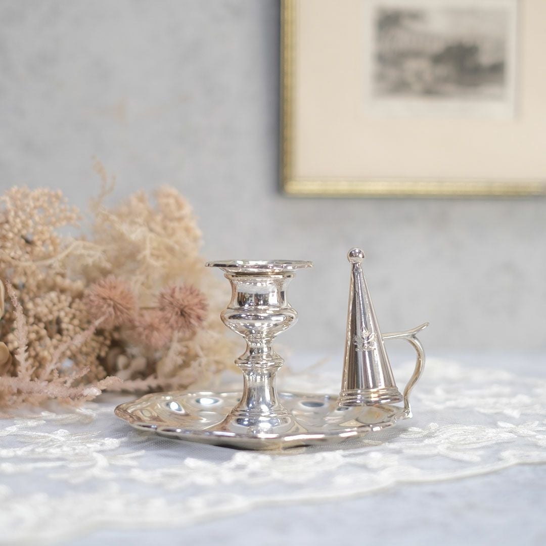 アンティーク チャンバースティック イギリス 手持ち燭台 キャンドルホルダー シルバープレート