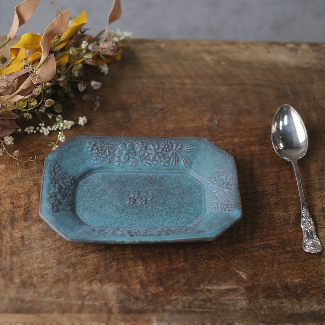 益子焼 kukka(クッカ) 八角皿 中 22cm ターコイズブルー色 わかさま