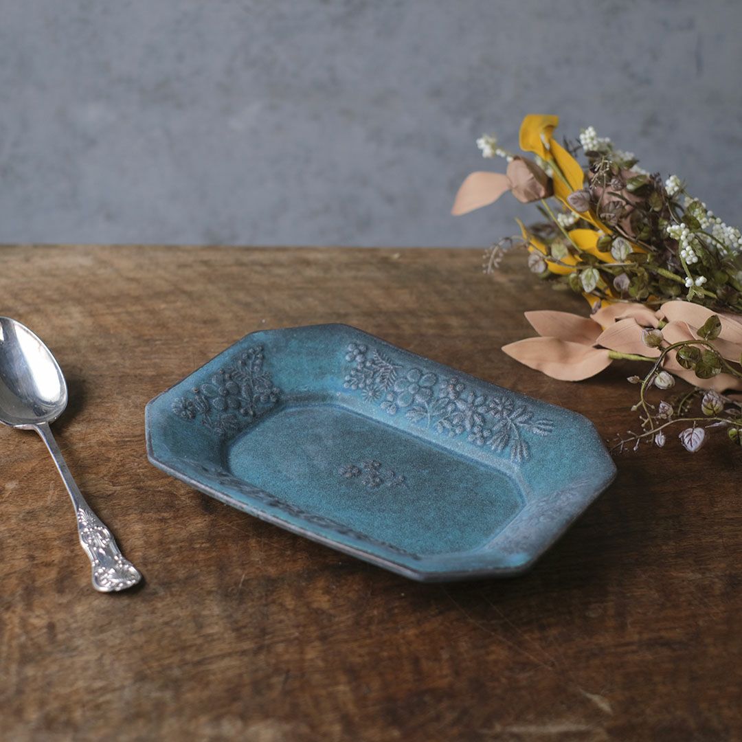 益子焼 kukka(クッカ) 八角皿 中 22cm ターコイズブルー色 わかさま陶芸 若林健吾2