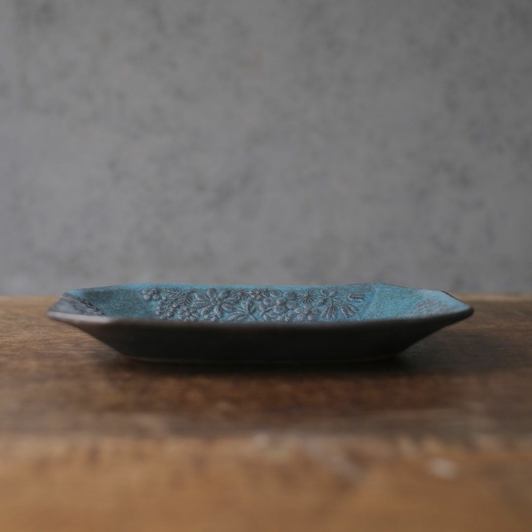 益子焼 kukka(クッカ) 八角皿 中 22cm ターコイズブルー色 わかさま