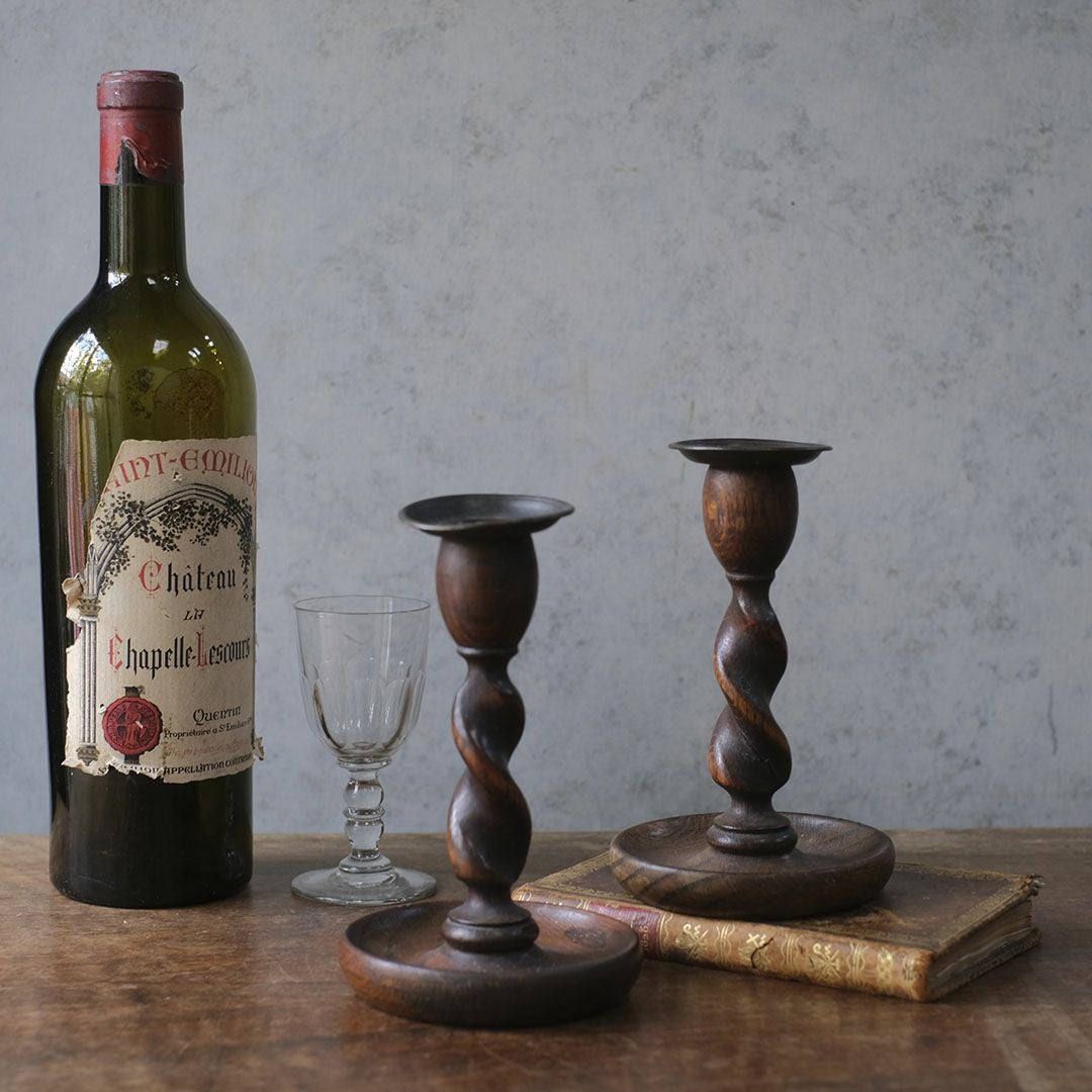 アンティークキャンドルスタンド 燭台ペア 木製 イギリス1