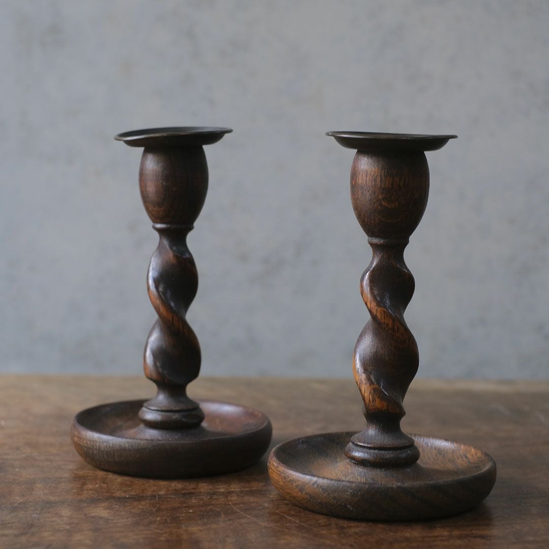 アンティークキャンドルスタンド 燭台ペア 木製 イギリス2