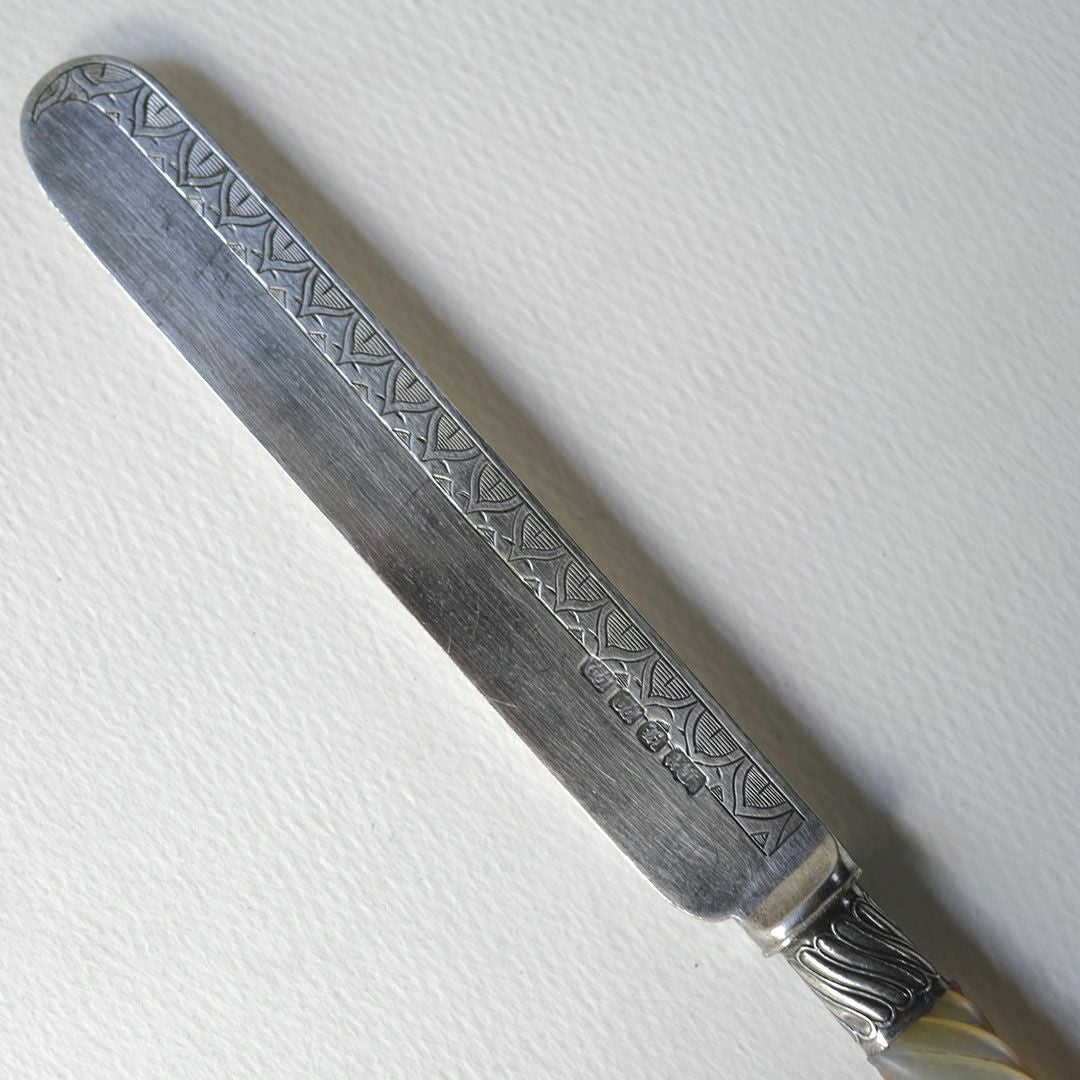 アンティーク マザーオブパール デザートカトラリー イギリス ナイフ 白蝶貝 銀メッキ4