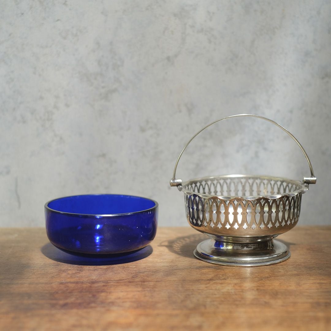 ヴィンテージシュガーバスケット ブルーグラス イギリス 銀メッキ4