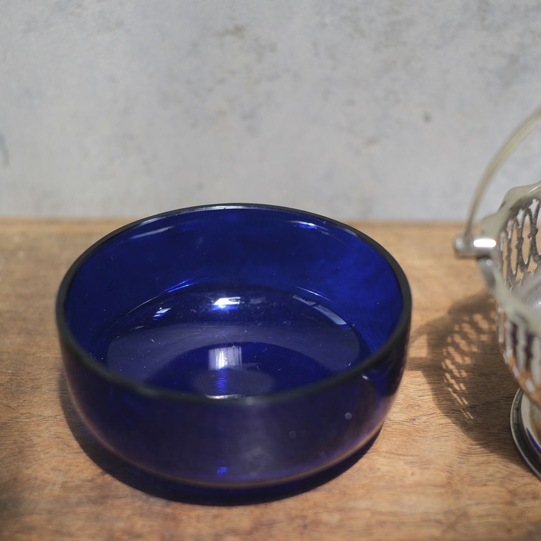 ヴィンテージシュガーバスケット ブルーグラス イギリス 銀メッキ6