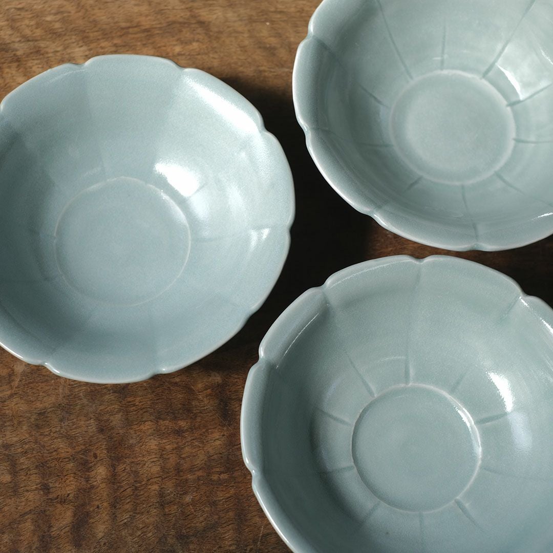 岡泰造 トルコ青釉 小鉢 瀬戸焼 和食器 フラワーリムボウル4