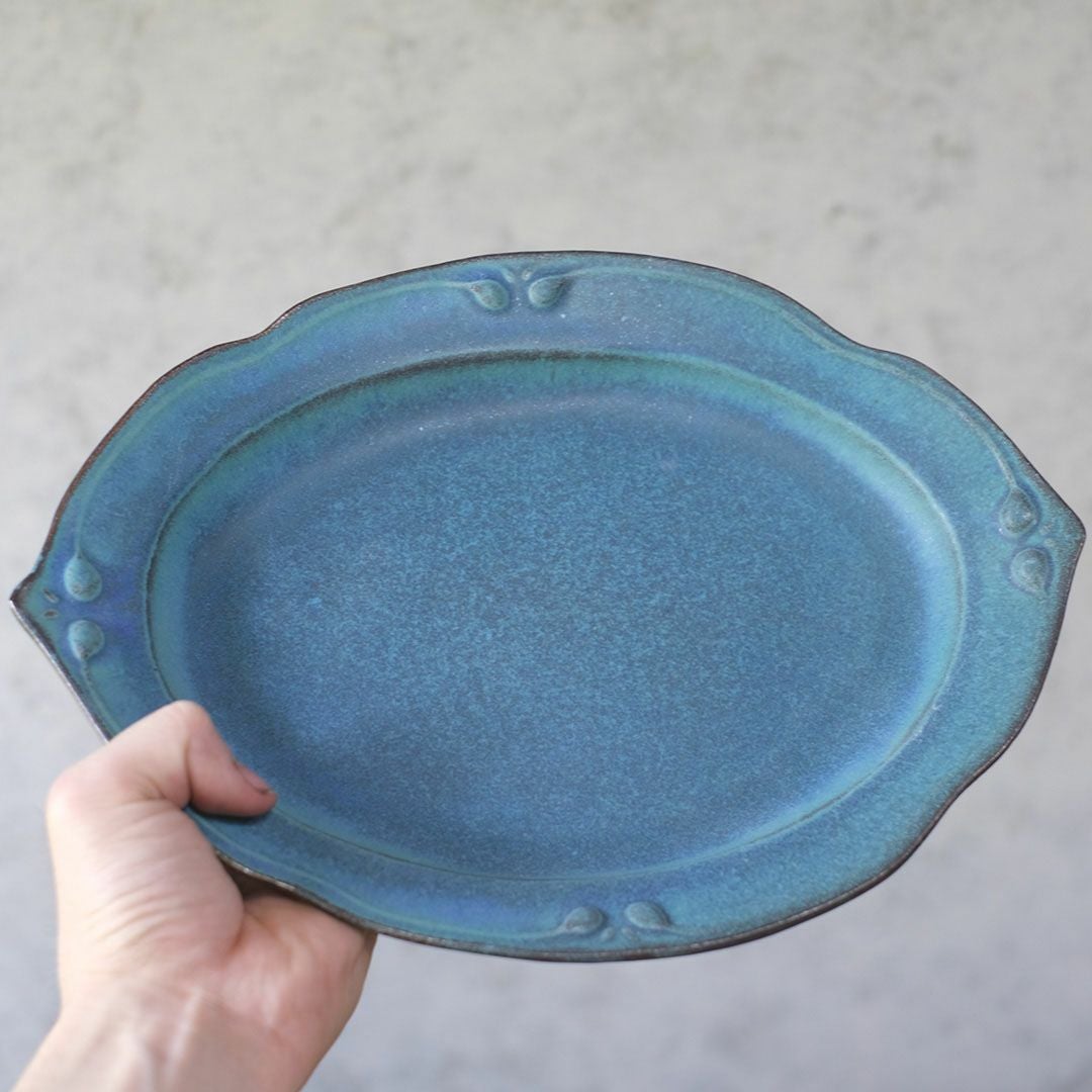 益子焼・カヌレオーバル皿L(29cm) ターコイズ 洋皿 パスタ皿 手作り わかさま陶芸 若林健吾3