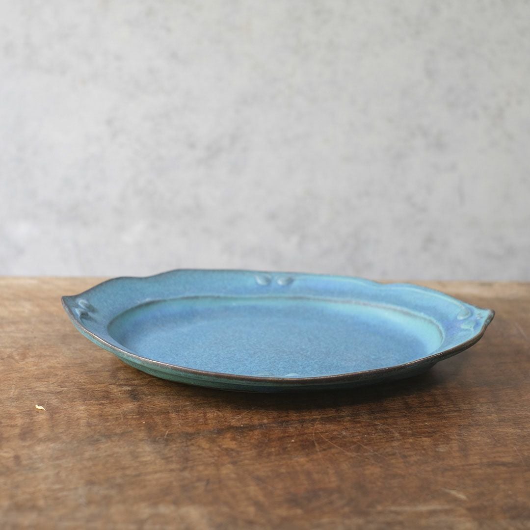 益子焼・カヌレオーバル皿L(29cm) ターコイズ 洋皿 パスタ皿 手作り わかさま陶芸 若林健吾5