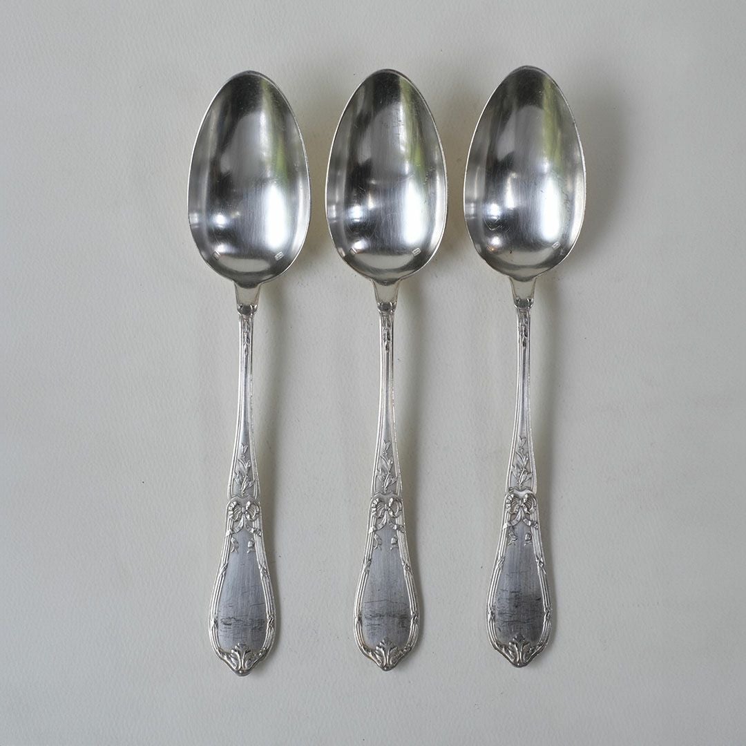 アンティーク ディナースプーン フランス シルバープレート カトラリー リボン ロココ様式1