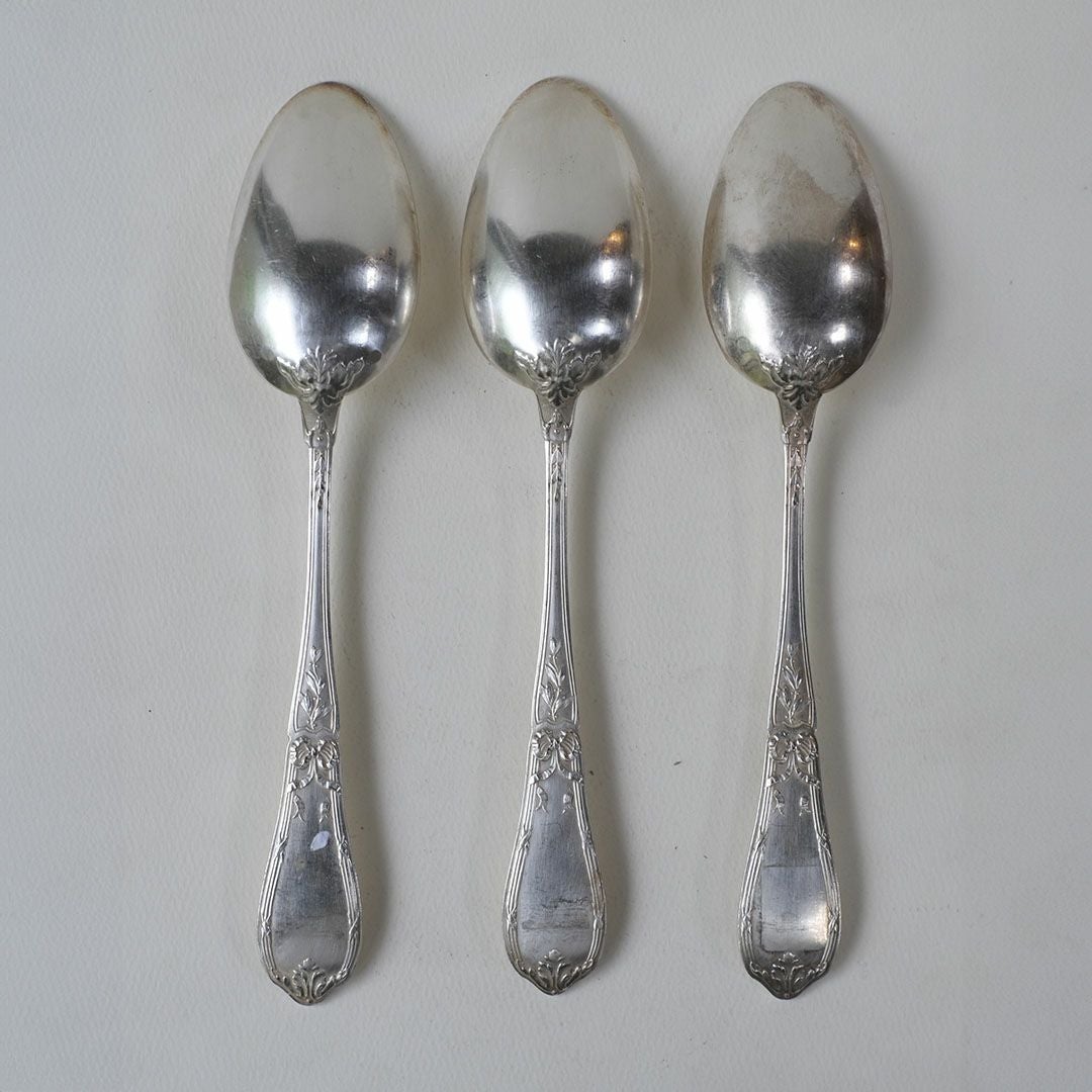 アンティーク ディナースプーン フランス シルバープレート カトラリー リボン ロココ様式7