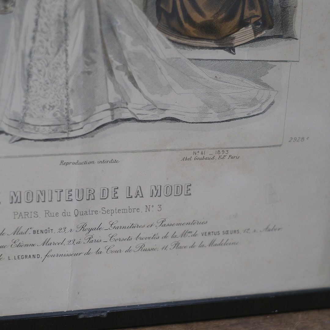 アンティーク リトグラフピクチャー ドレスを着た婦人 フランスのファッション画 石版画6