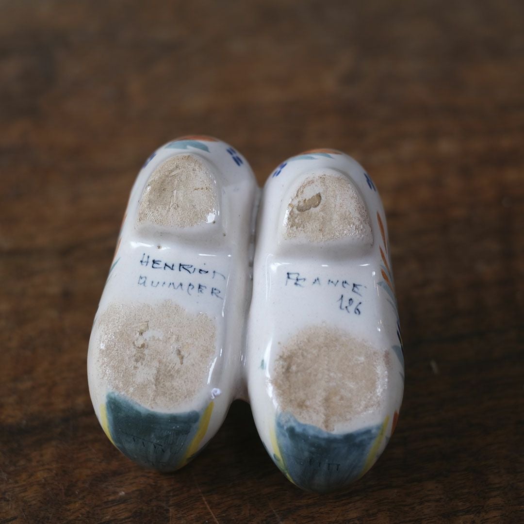 アンティークポーセリンシューズ 置物 フランス 小さな陶器の靴 ソルトクロッグ7