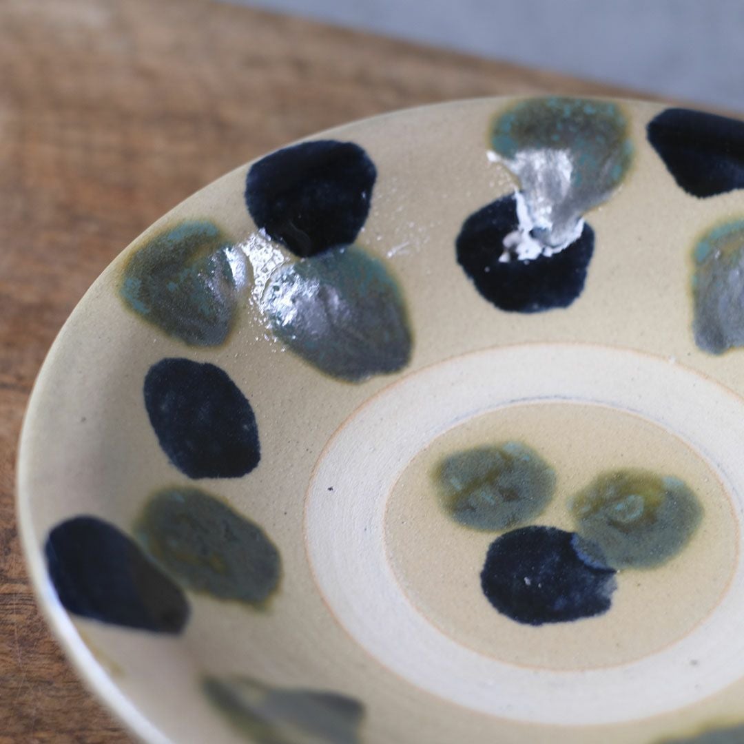 やちむん 沖縄 宮城正享 皿 22cm 青点打ち 読谷村北窯 一点物 の通販