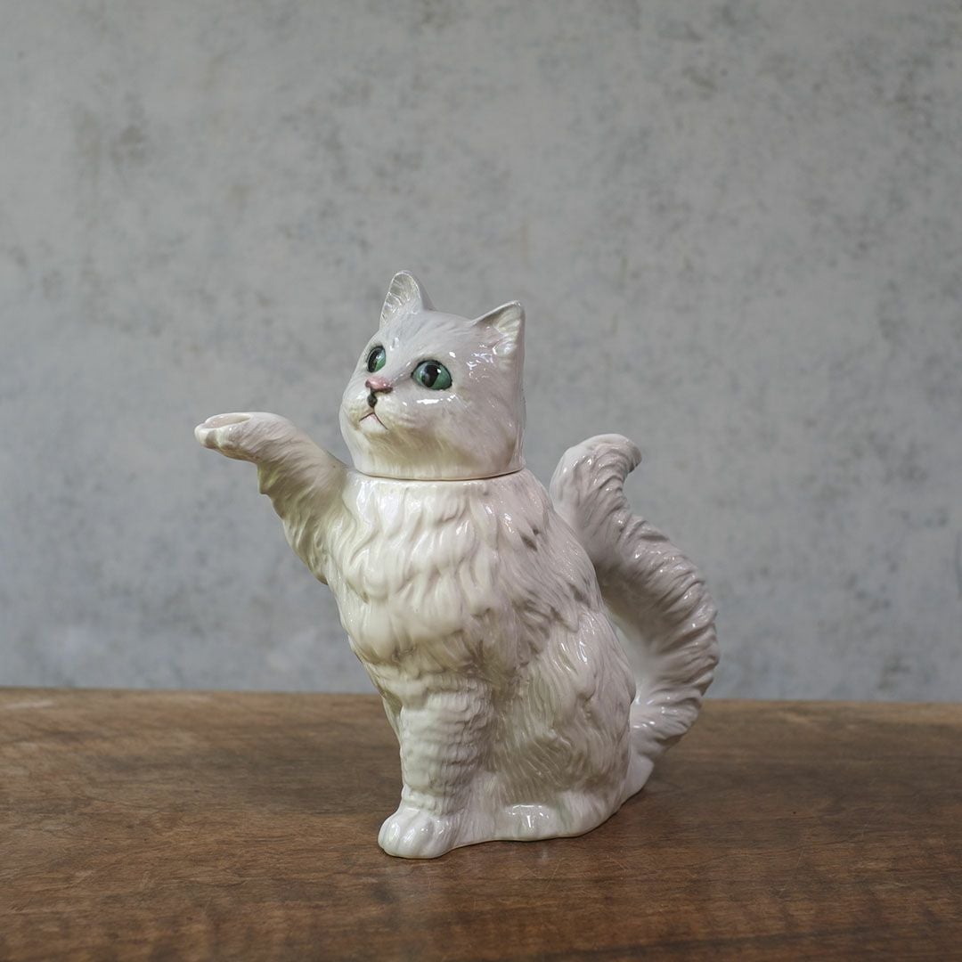 ヴィンテージティーポット 白猫 イギリス オブジェ 陶器 BESWICK ベスウィック1