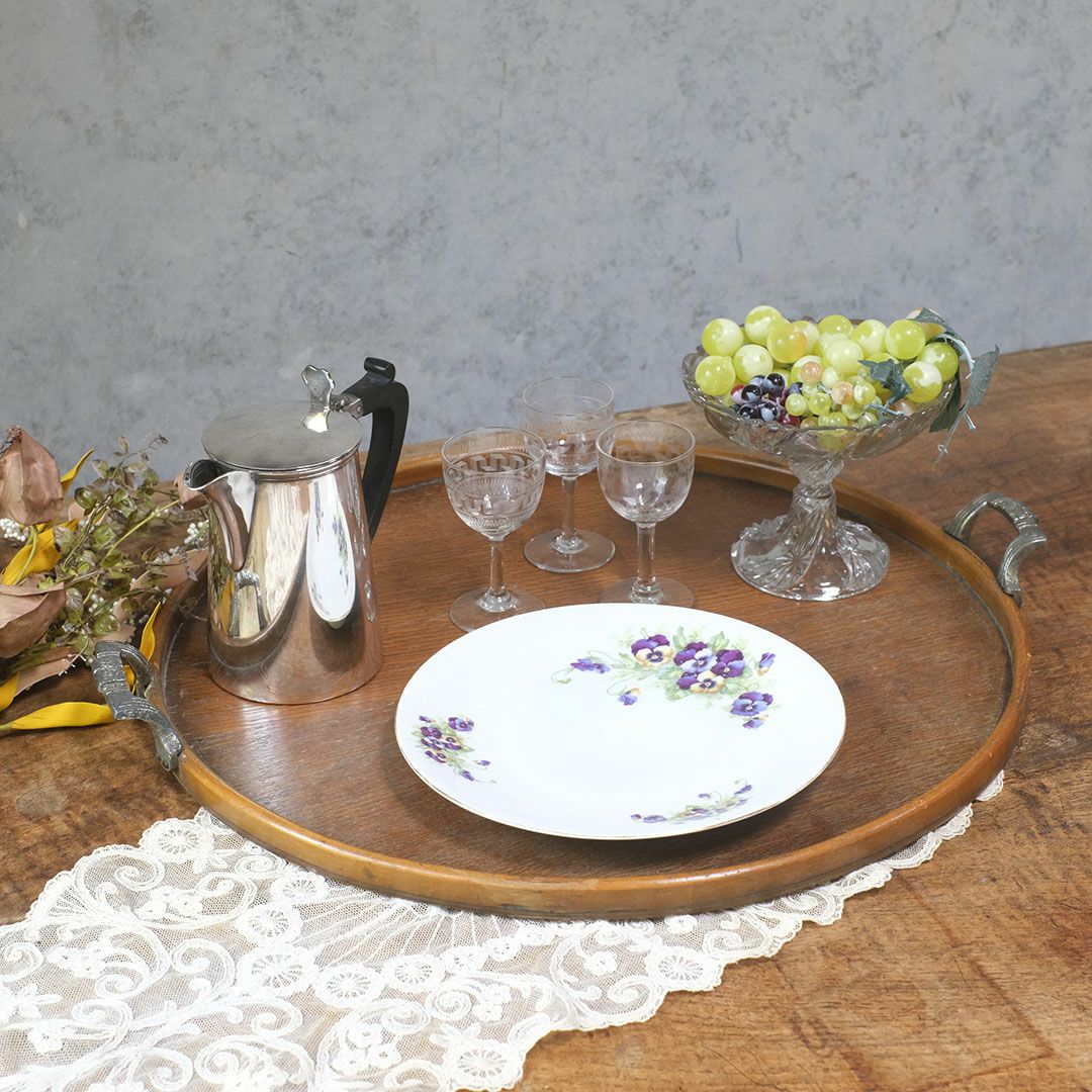 アンティークティートレイ ラウンド 木製 イギリス1