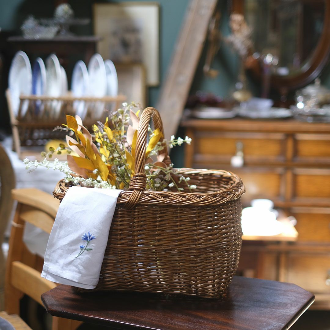 ヴィンテージ ウィッカーバスケット イギリス 手編み籠