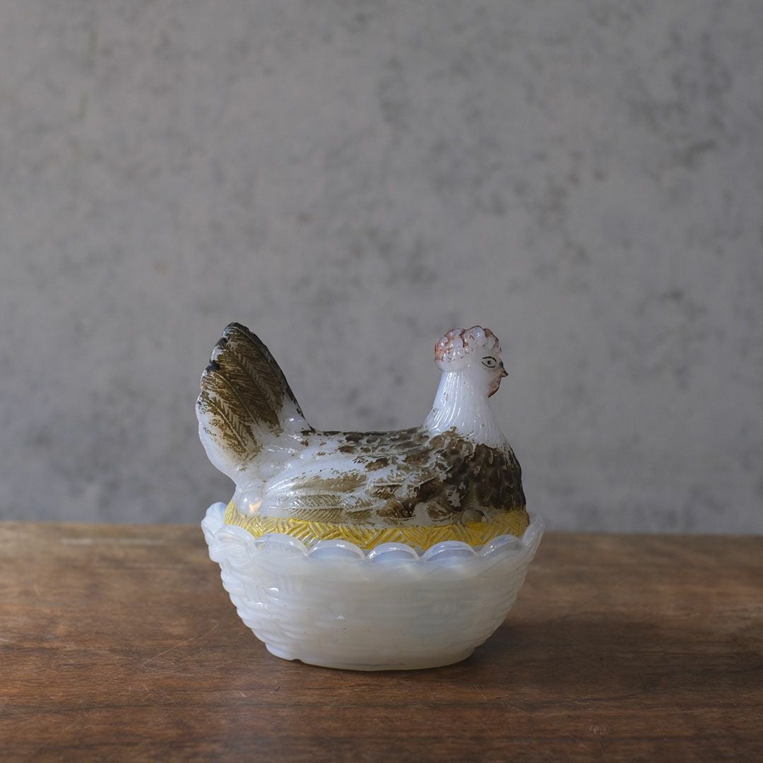アンティーク小物入れ 鶏 フランス ガラス3