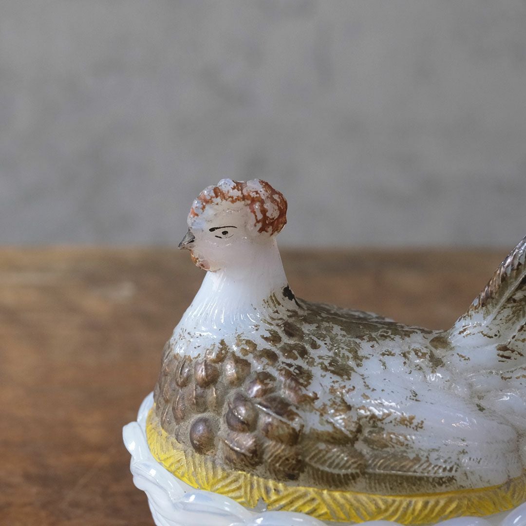 アンティーク小物入れ 鶏 フランス ガラス9