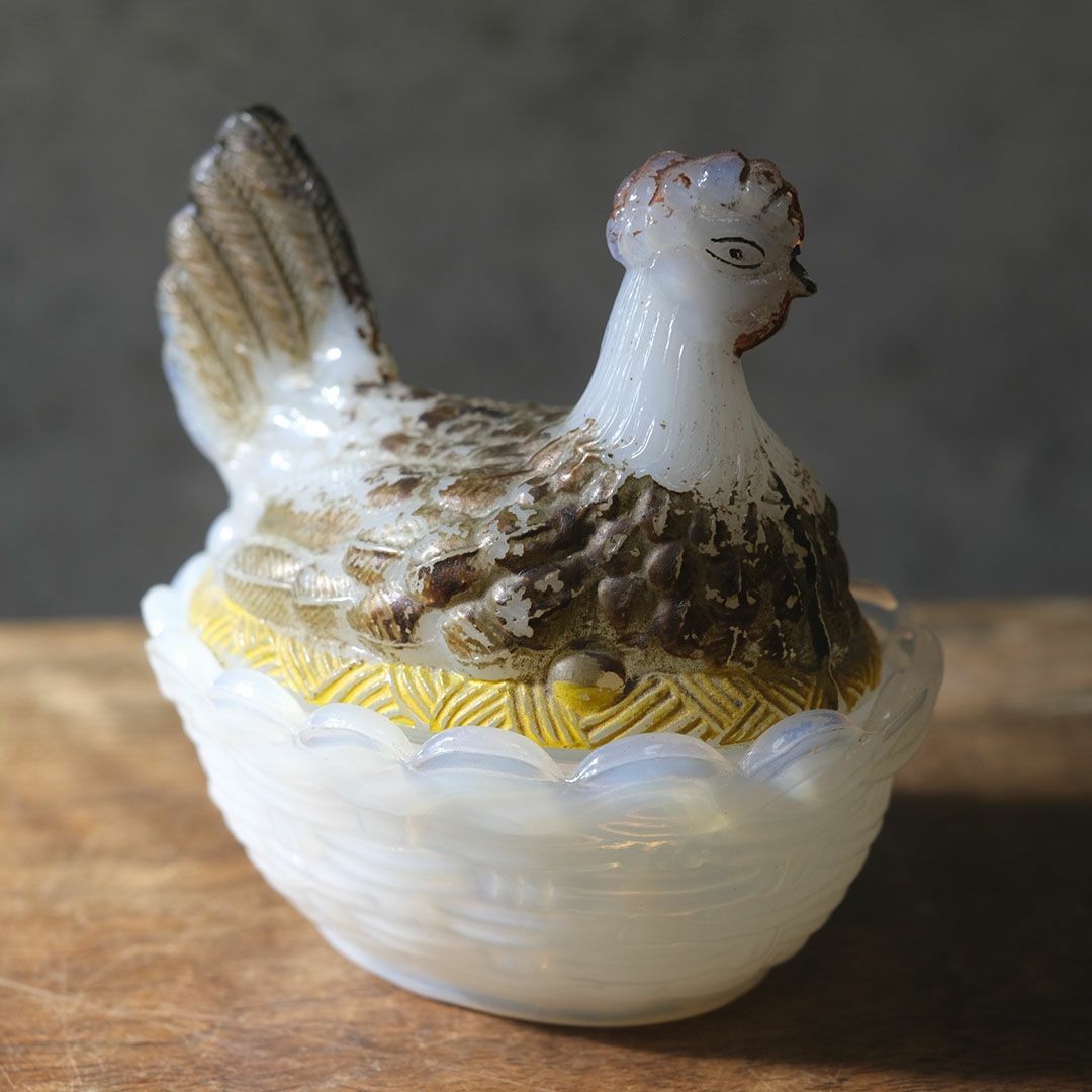 アンティーク小物入れ 鶏 フランス ガラス13