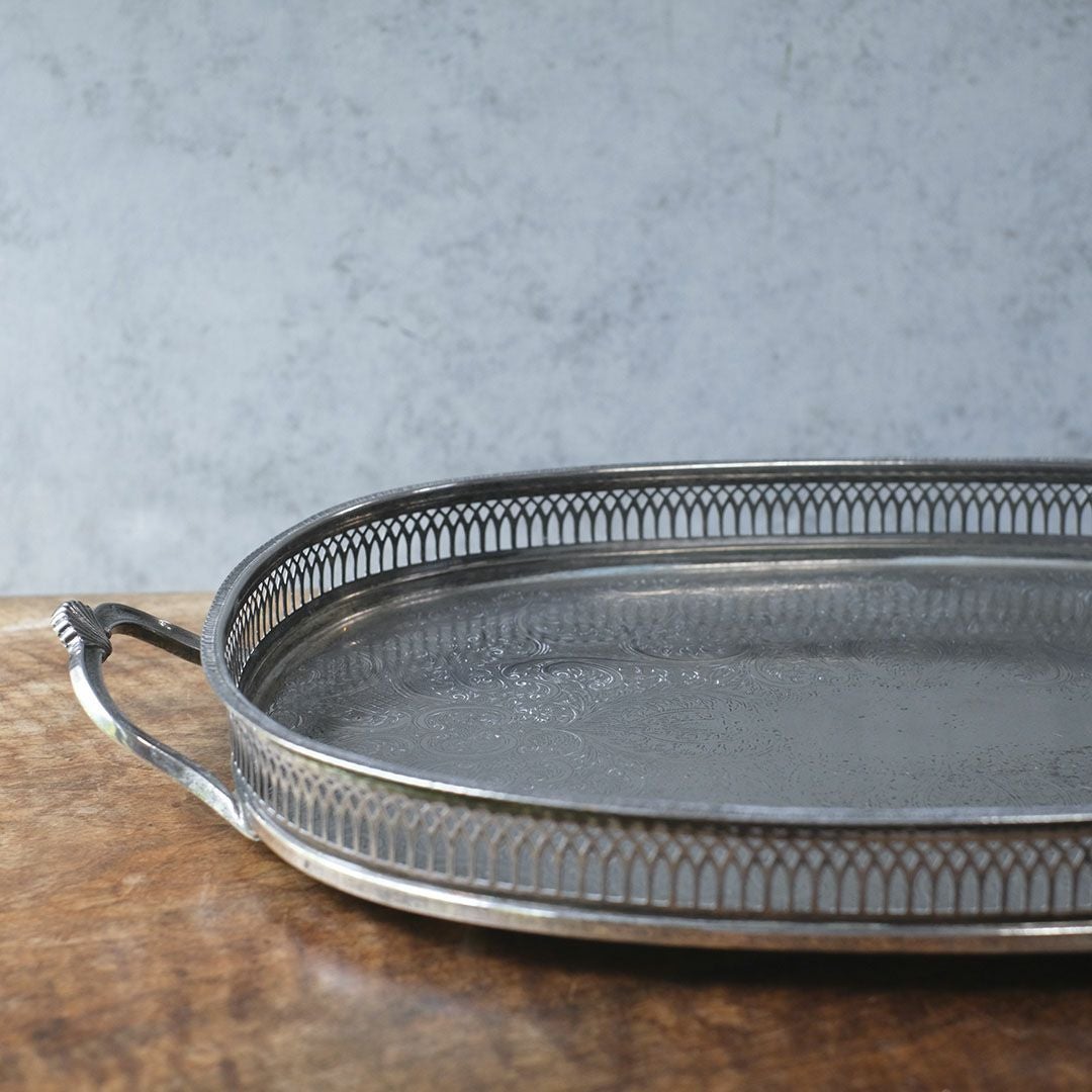ヴィンテージ シルバープレートトレイ 楕円のお盆 銀メッキ イギリス3
