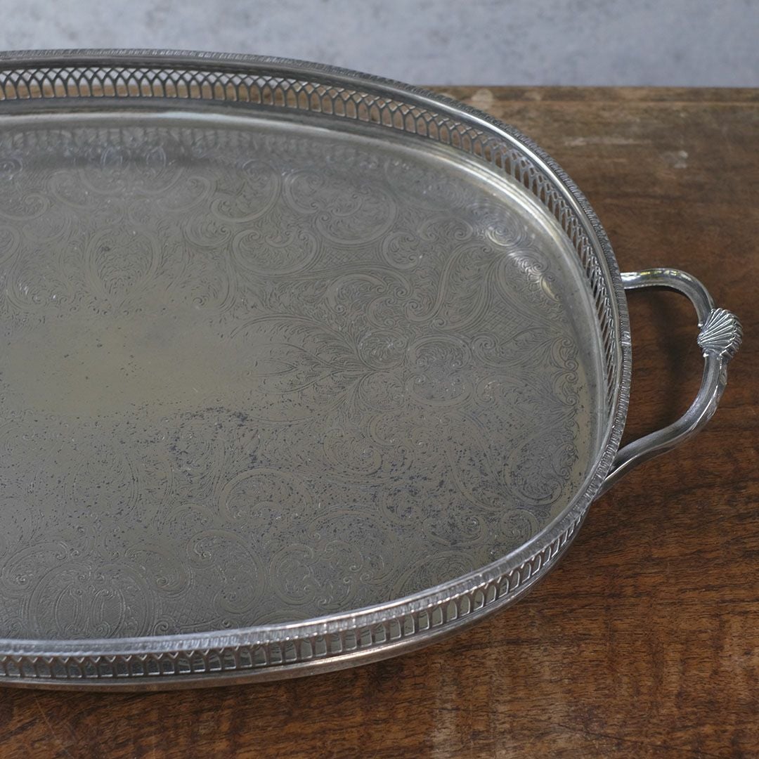 ヴィンテージ シルバープレートトレイ 楕円のお盆 銀メッキ イギリス5