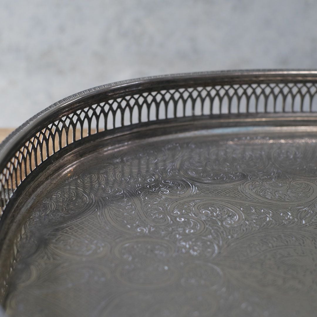 ヴィンテージ シルバープレートトレイ 楕円のお盆 銀メッキ イギリス8