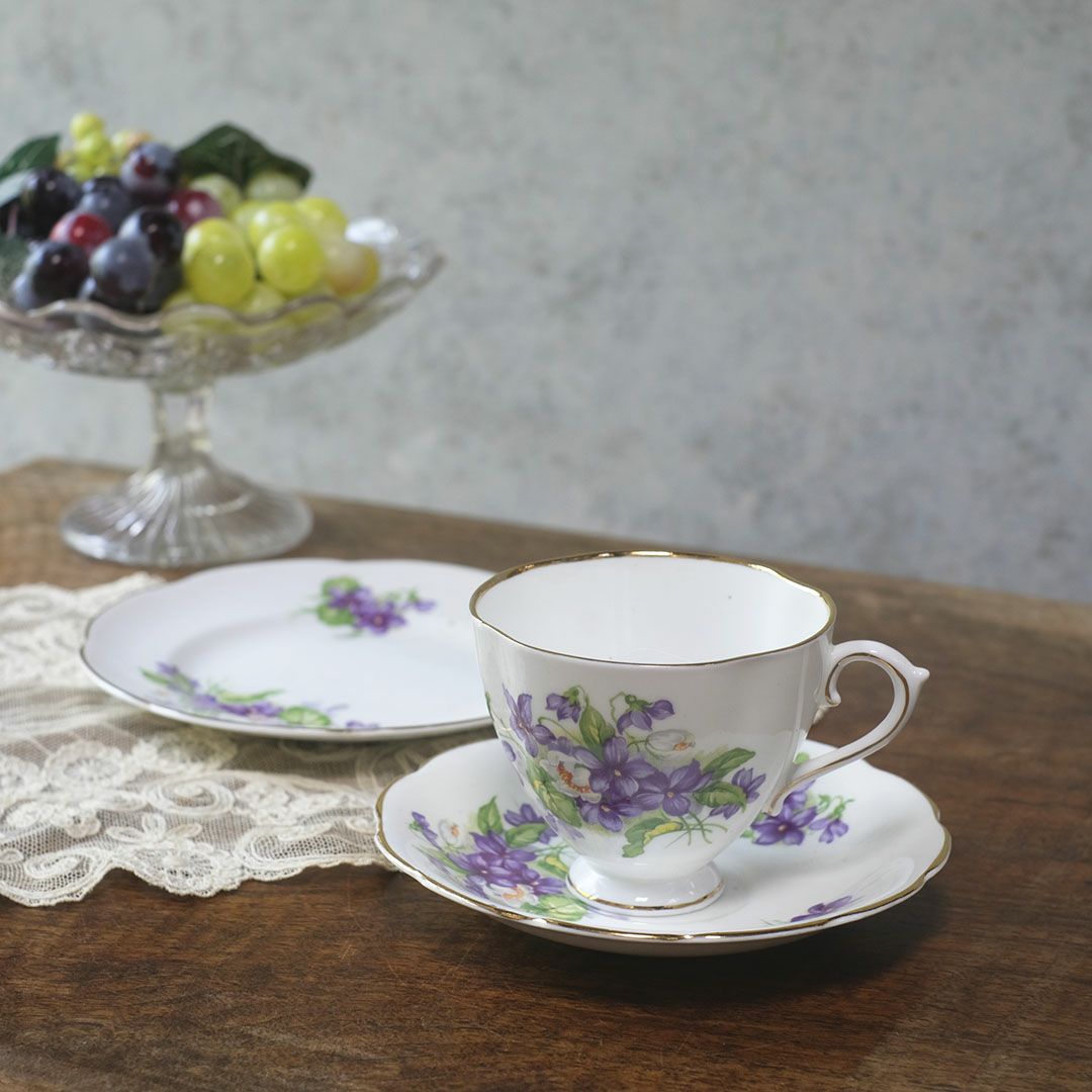 ヴィンテージティーカップトリオ 菫 バイオレット George Stevenson（ジョージ・スティーブンソン）イギリス1