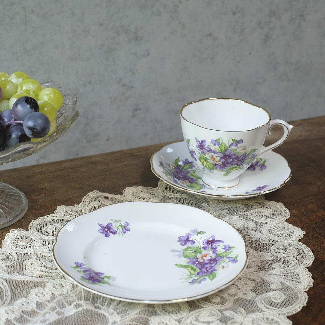 ヴィンテージティーカップトリオ 菫 バイオレット George Stevenson（ジョージ・スティーブンソン）イギリス3