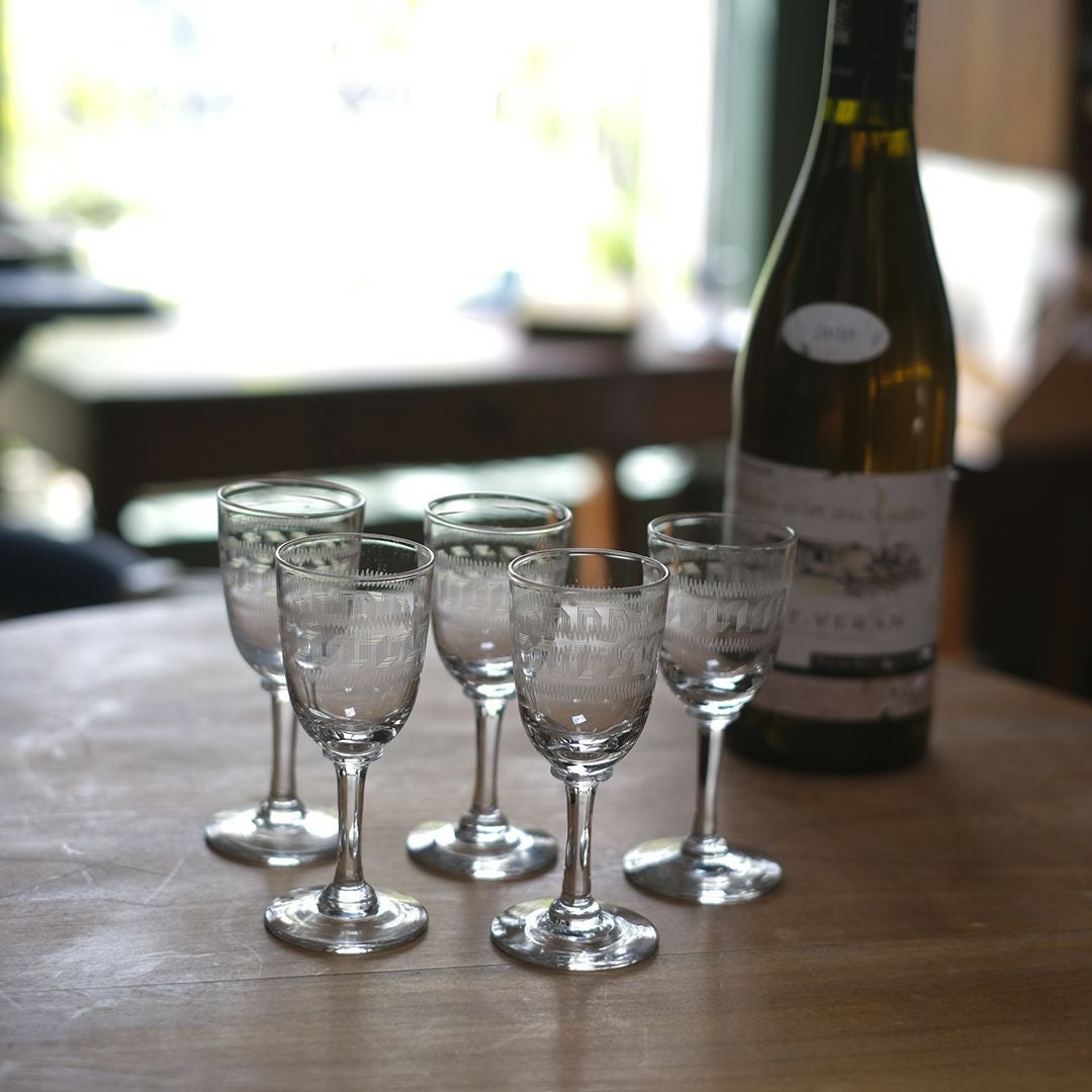 ヴィンテージアペリティフグラス フランス 食前酒グラス アシッドエッチング