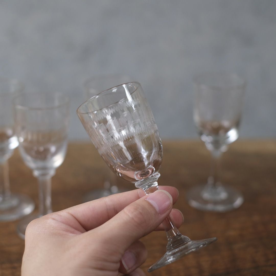 ヴィンテージアペリティフグラス フランス 食前酒グラス アシッドエッチング3