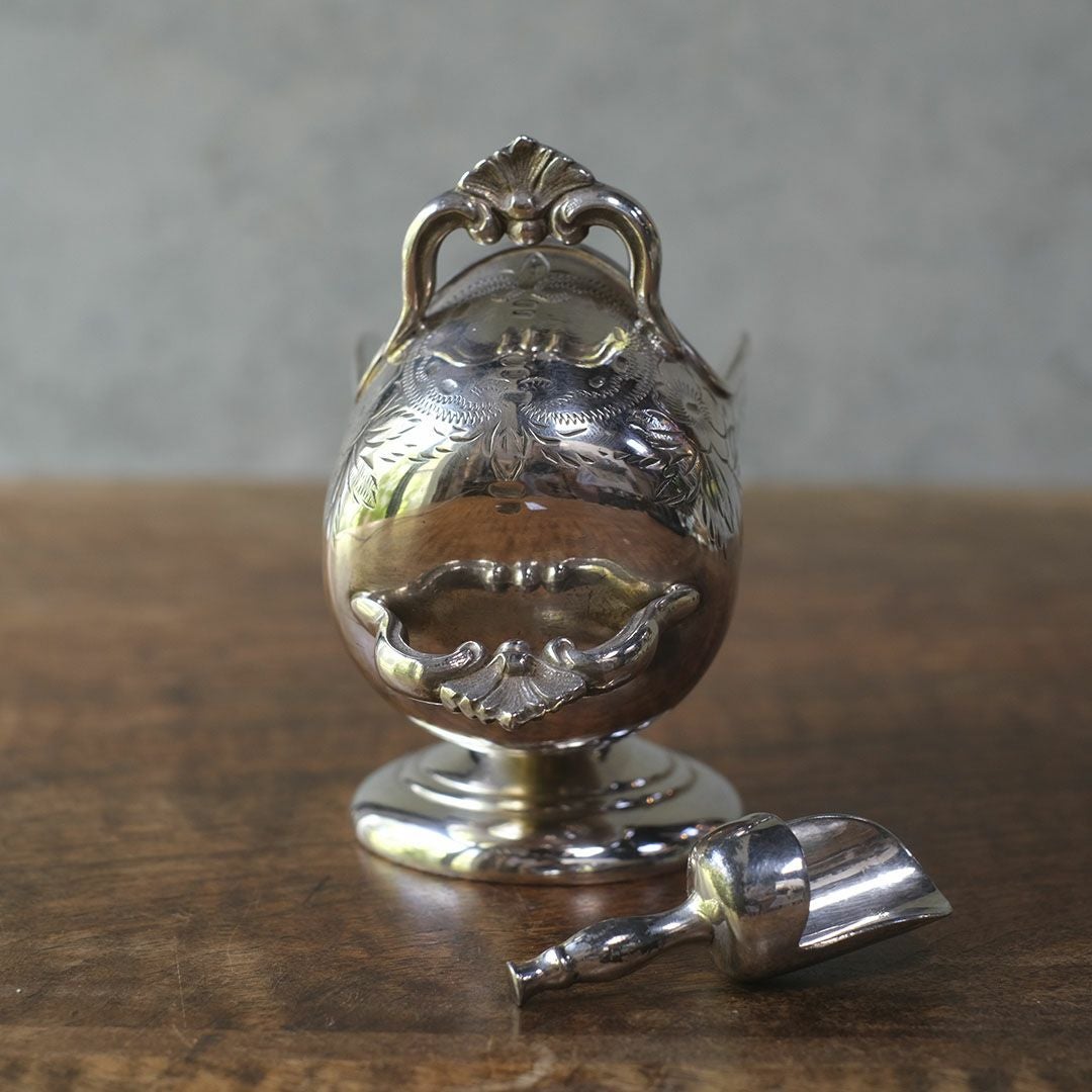 アンティーク シュガースカットル シルバープレート イギリス スプーン付属4