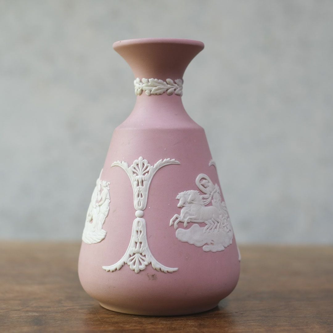 ヴィンテージ WEDGWOOD ウェッジウッドジャスパー フラワーベース ピンク 一輪挿し 花器3