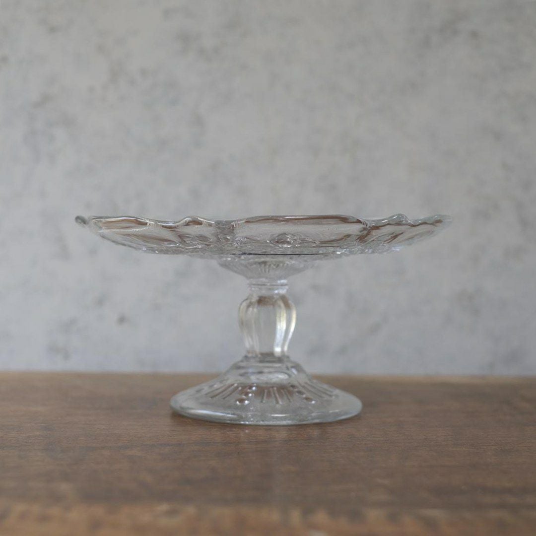 アンティーク ガラスコンポート ダイヤ ケーキトレイ2